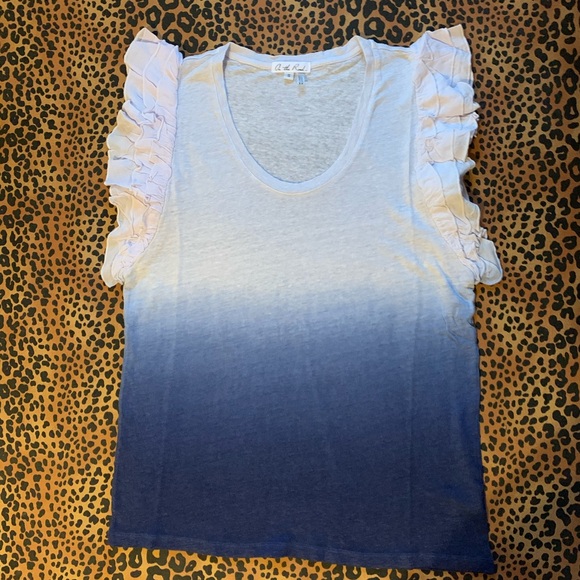 On The Road Tops - On the road linen white blue ombré ruffle top S